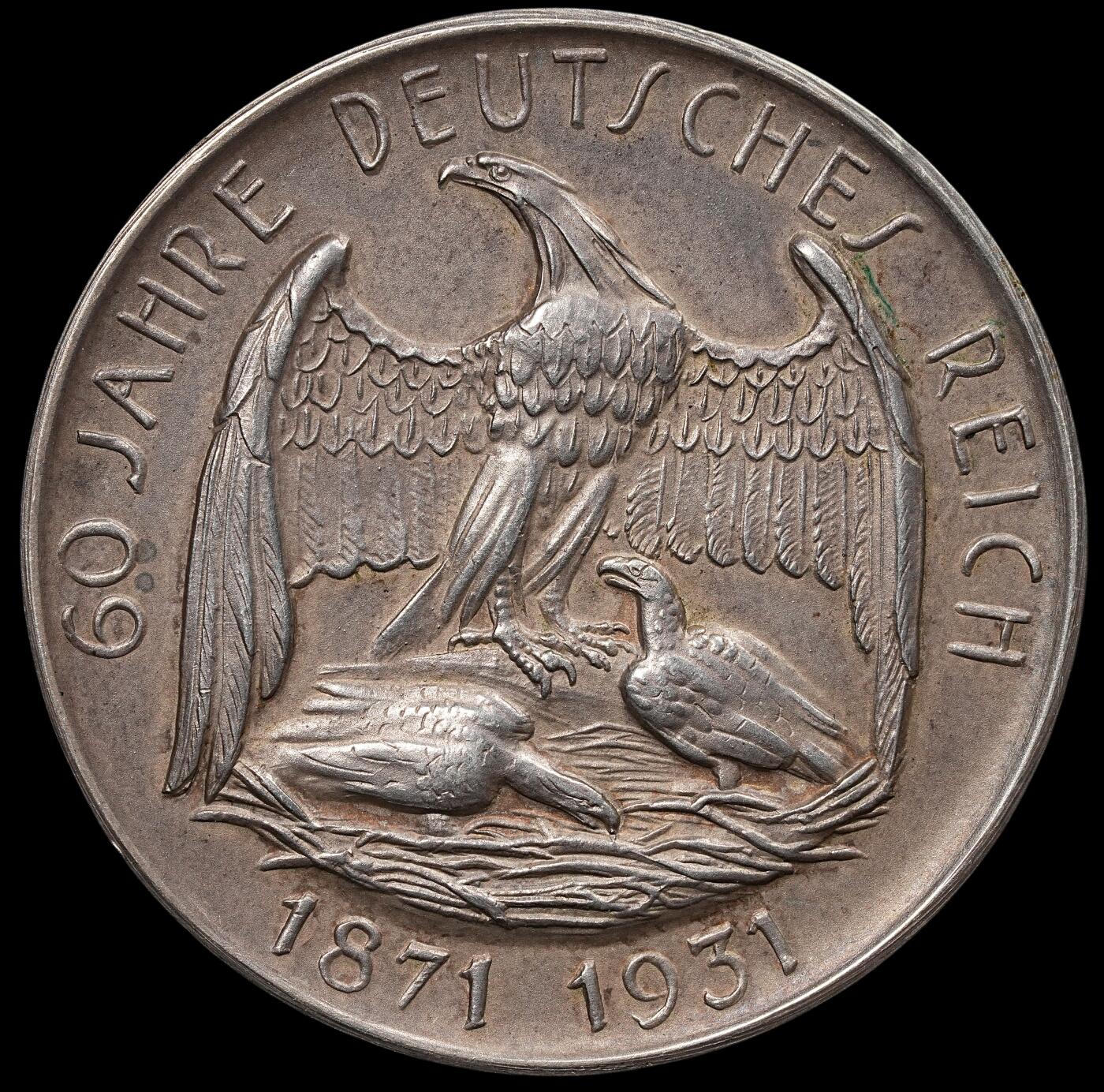 修遠堂世界钱币第七十九期 1931年德国统一60周年纪念银章 35.82mm，19.24g