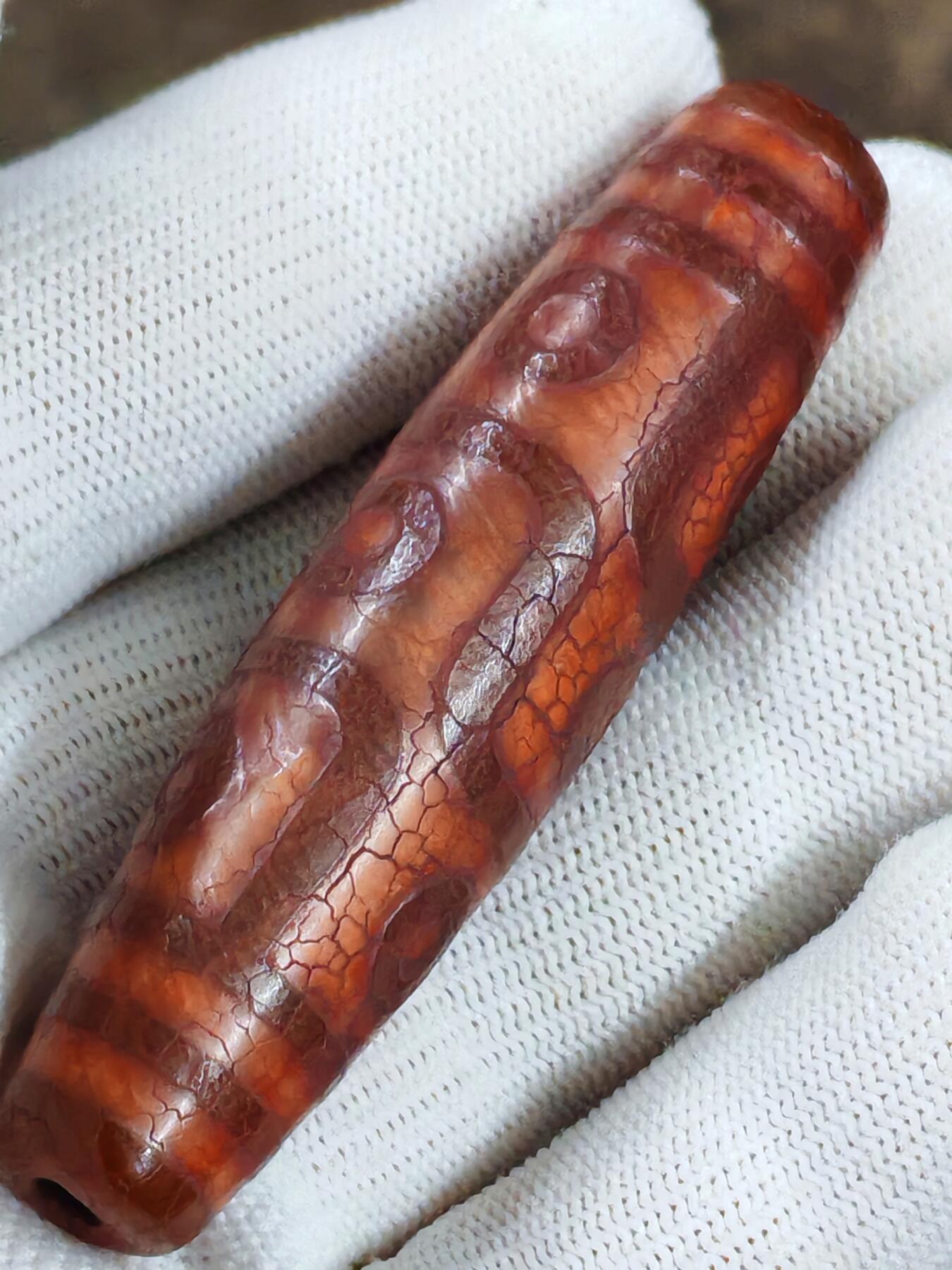 藏传包浆开片九眼大天珠(37017)尺寸70*17mm