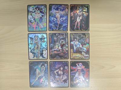 花开卡拍第33期（8月3号周日截拍，品控勿拍!!!拍品不寄存，运费5元，自制卡难免瑕疵，可能存在轻微撞角爆边等出厂瑕疵，品控介意勿拍！） - 驴歪歪卡牌 女神乐园 折光彩闪 9张