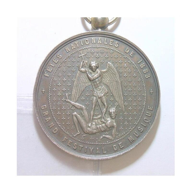 【银】比利时1883年 利奥波德二世高浮雕精制大银章 50MM 39克