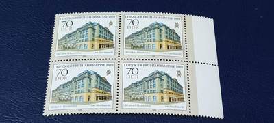 德国邮票专场，都是四方联 - 德国邮票四方连，1989年发行，莱比锡春季博览会  建筑，品相如图
