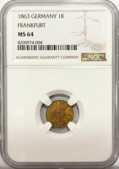 博洋堂世界钱币拍卖第134期（全场包邮） - NGC MS64 德国法兰克福1863年1克鲁泽小银币