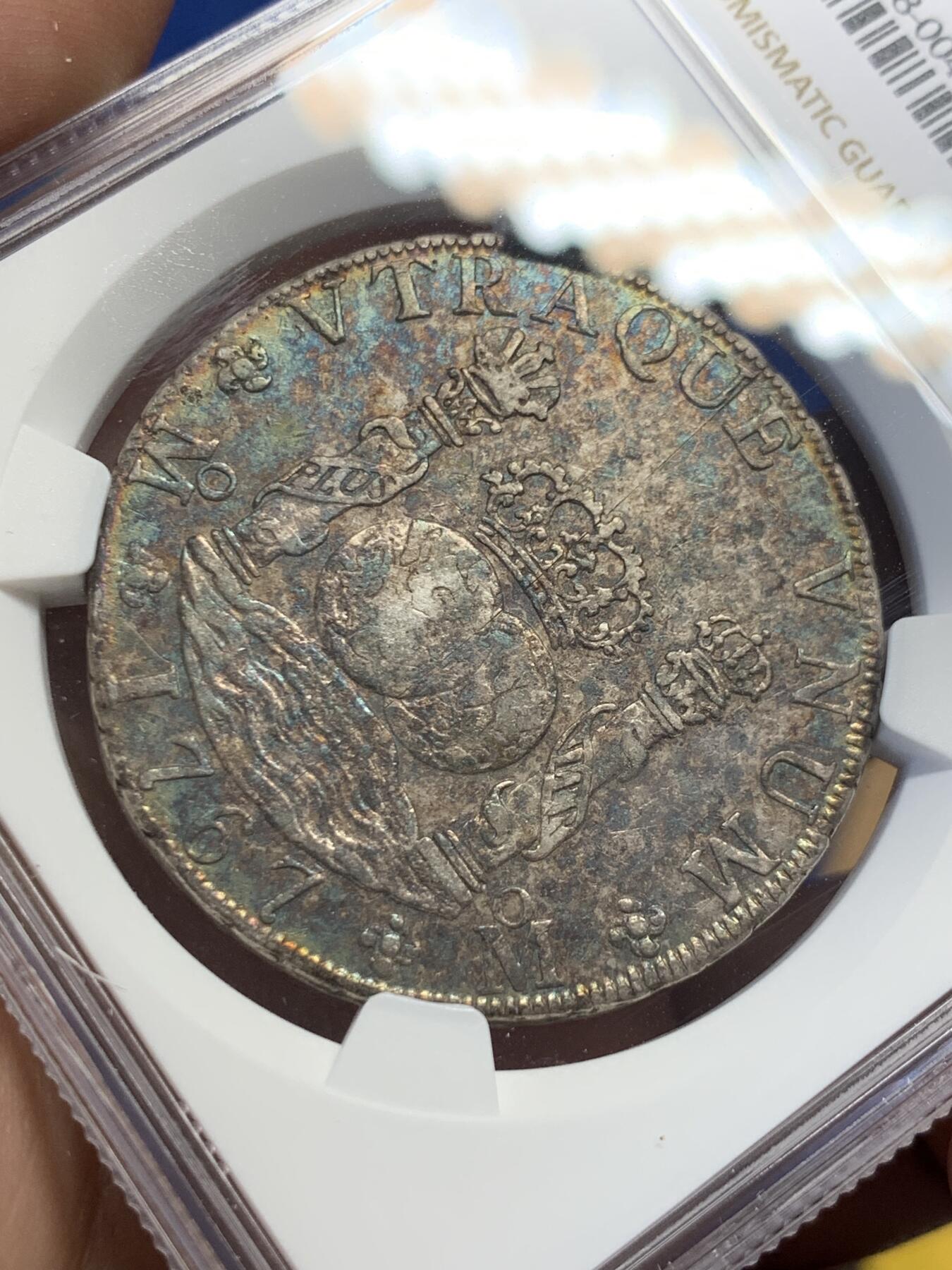 《竞宝斋》第407场 周日，周一，2场连拍 （全场包邮） NGC VF 墨西哥 1767MO MF 地球8R双柱大银币 低评原生态老包浆