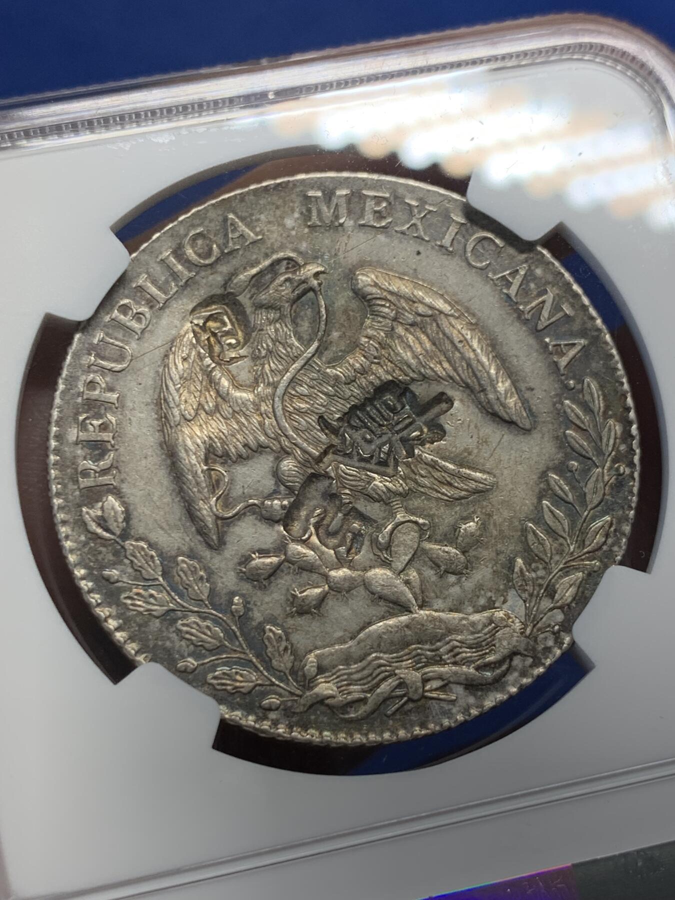 《竞宝斋》第407场 周日，周一，2场连拍 （全场包邮） NGC CHOPMARKED 墨西哥 1896年MO AB 鹰洋大银币 AU的底板广度和细节，戳记非常漂亮