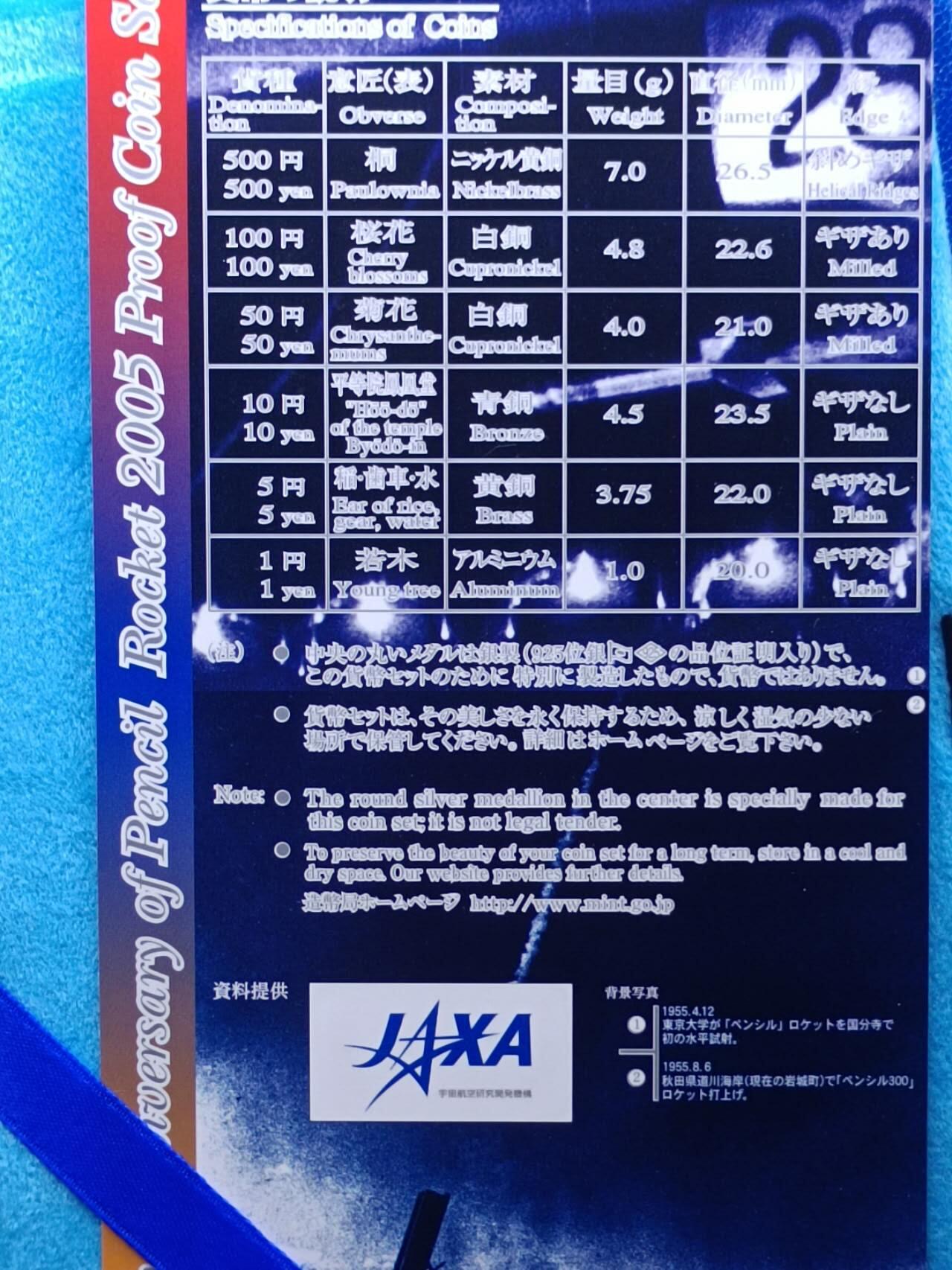 【淘币小摊】实时拍第七百零一拍  银币套币场  满百包邮可预留二周 每周一统一发货   日本2005年精制套币含铅笔火箭银章