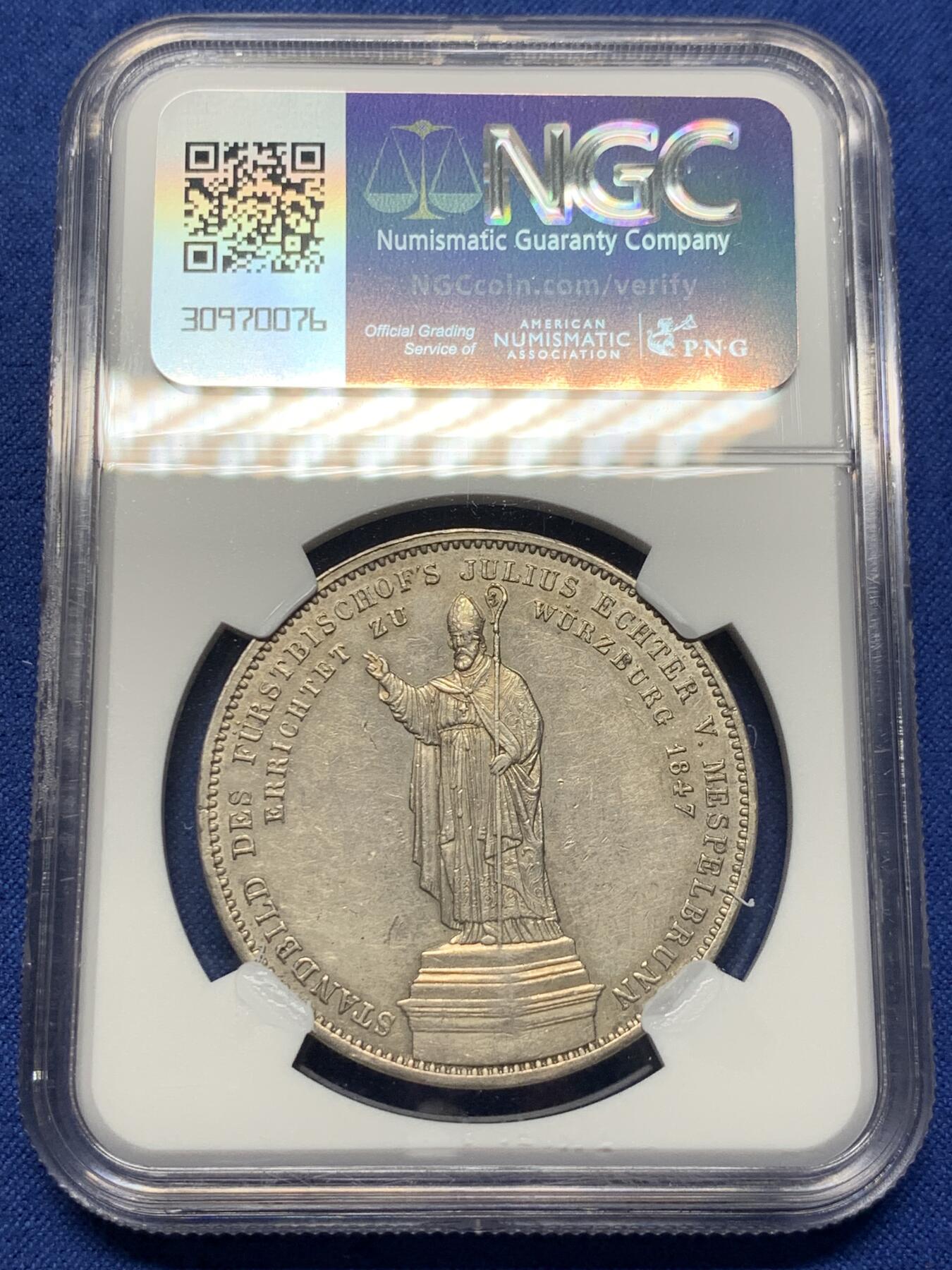 《竞宝斋》第407场 周日，周一，2场连拍 （全场包邮） NGC MS61 德国 1847年 巴伐利亚路德维希一世大主教纪念2泰勒 历史泰勒中的经典之作 最稀少的品种之一