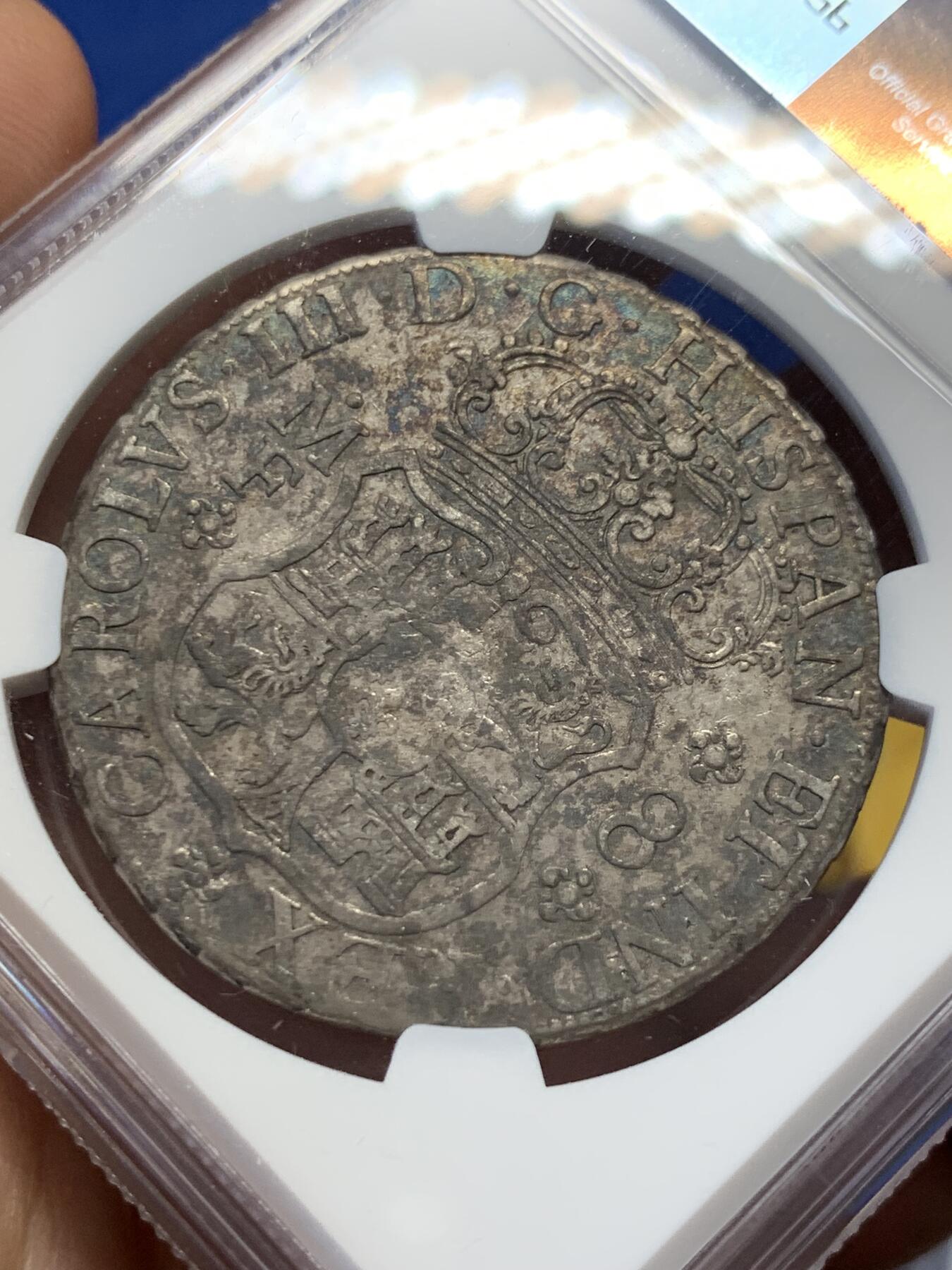《竞宝斋》第407场 周日，周一，2场连拍 （全场包邮） NGC VF 墨西哥 1767MO MF 地球8R双柱大银币 低评原生态老包浆