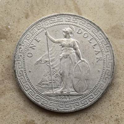 道一币馆币章第一百四十一场 - 英国1911年站人贸易银元