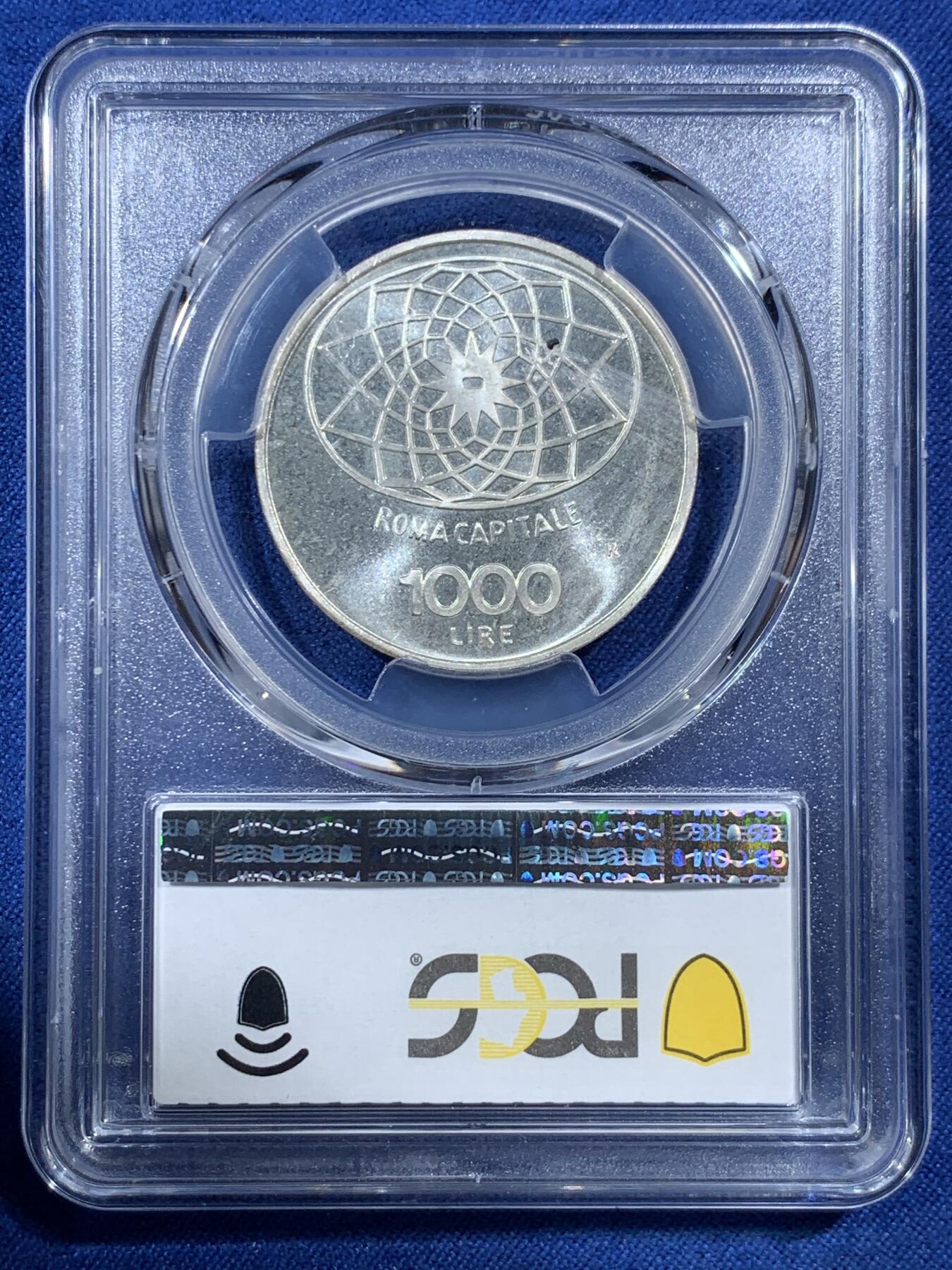 《竞宝斋》第407场 周日，周一，2场连拍 （全场包邮） PCGS MS66 意大利1970年罗马建都百年1000里拉纪念银币