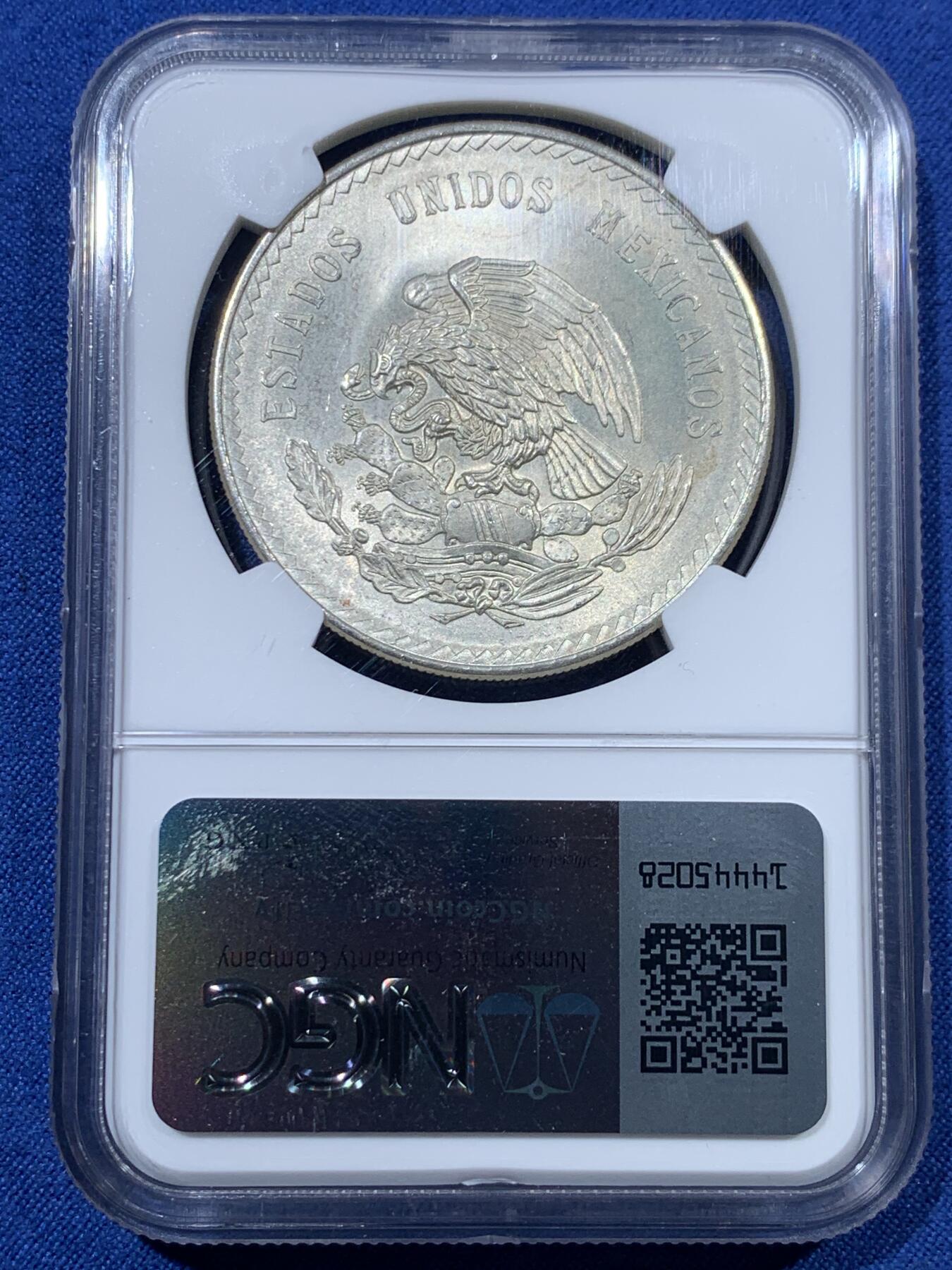 《竞宝斋》第407场 周日，周一，2场连拍 （全场包邮） NGC MS65 墨西哥1948年玛雅酋长5比索大银币 卷拆原光