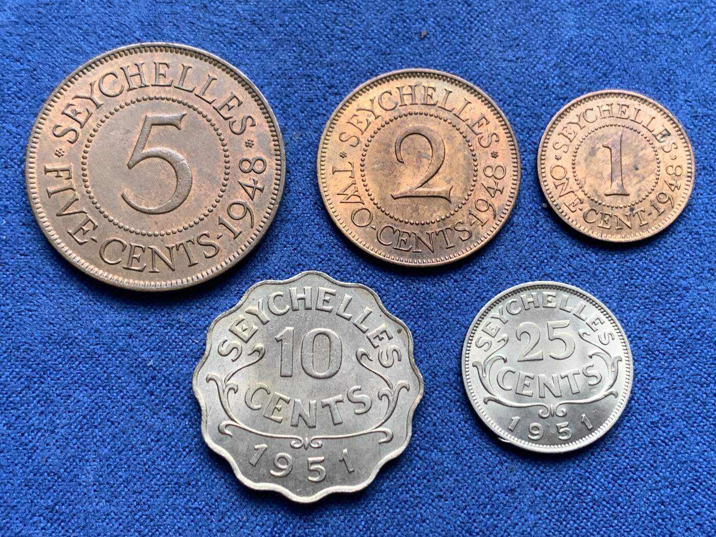 《竞宝斋》第407场 周日，周一，2场连拍 （全场包邮） 5枚一组 英属塞舌尔1948-1951年乔治六世