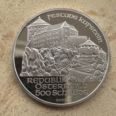 道一币馆币章第一百四十一场 - 奥地利2001年库夫斯坦城堡500先令纪念银币  24g 925S