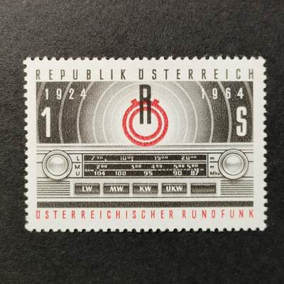 ↓君缘收藏550期☞钱币邮品↓无佣金、可寄存、满30元包邮  - 奥地利邮票，1964年奥地利广播40周年邮票1全