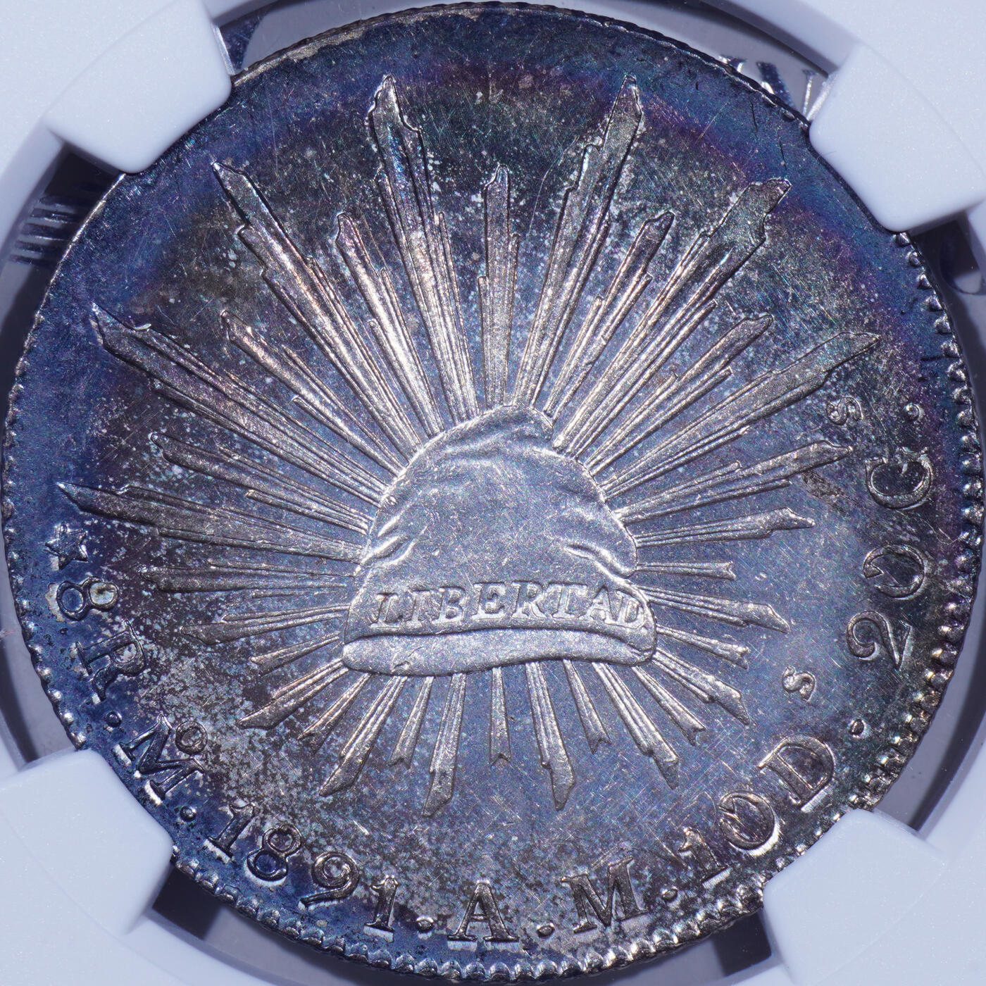 NGC MS62 1891年墨西哥MOAM版8瑞尔花边鹰洋大银币