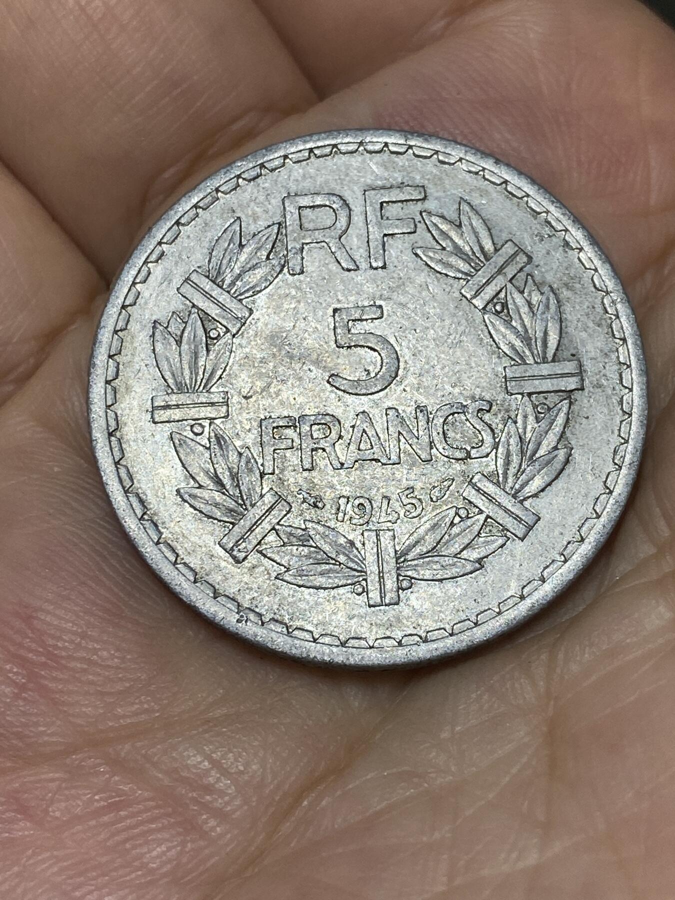 2025年第七十六场(总第一百零二场）外国好品散币(免佣金) 法国🇫🇷1945年5法郎大铝币