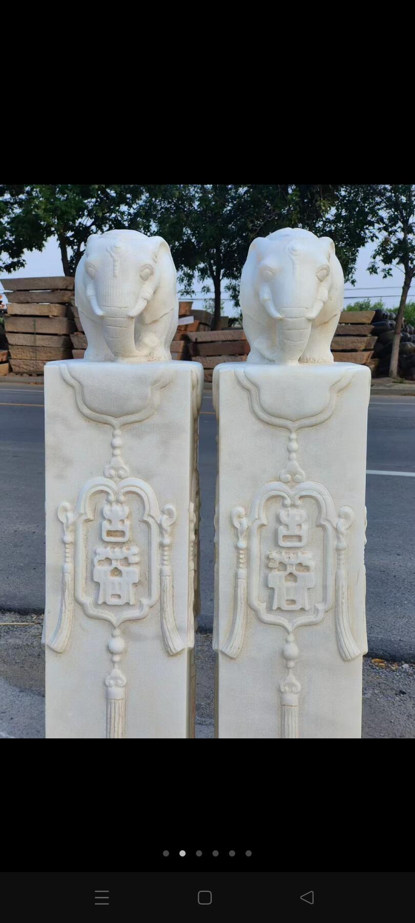 一级汉白玉吉祥如意转运柱一对，四面工，全品