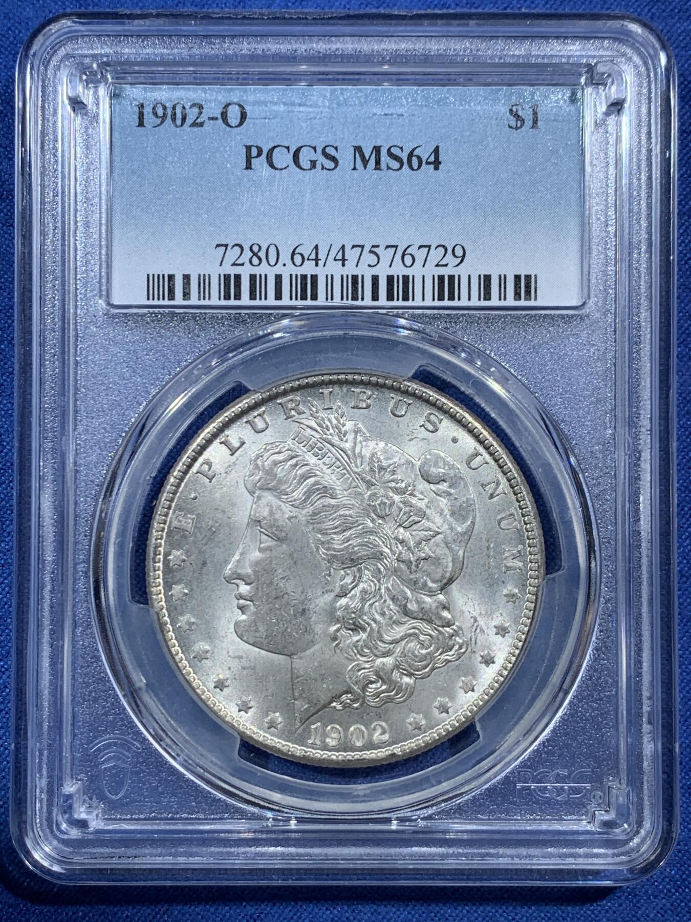 《竞宝斋》第407场 周日，周一，2场连拍 （全场包邮） PCGS MS64 美国 1902-O版 摩根1美元银币 盒子小磕