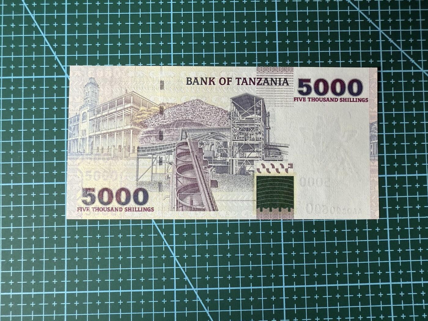 【炜奕收藏】，第四十期 2003年坦桑尼亚5000先令，UNC品相，AA冠倒置号，少见，轻微潮斑