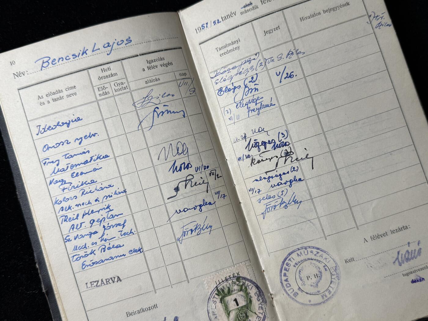 戎马世界章牌大赏第102期 1950年代匈牙利理工科大学毕业档案原件，持有人为 Bencsik Lajos，就读于 布达佩斯理工大学（Budapesti Műszaki Egyetem）电气工程学院，为“仪表机械”方向
