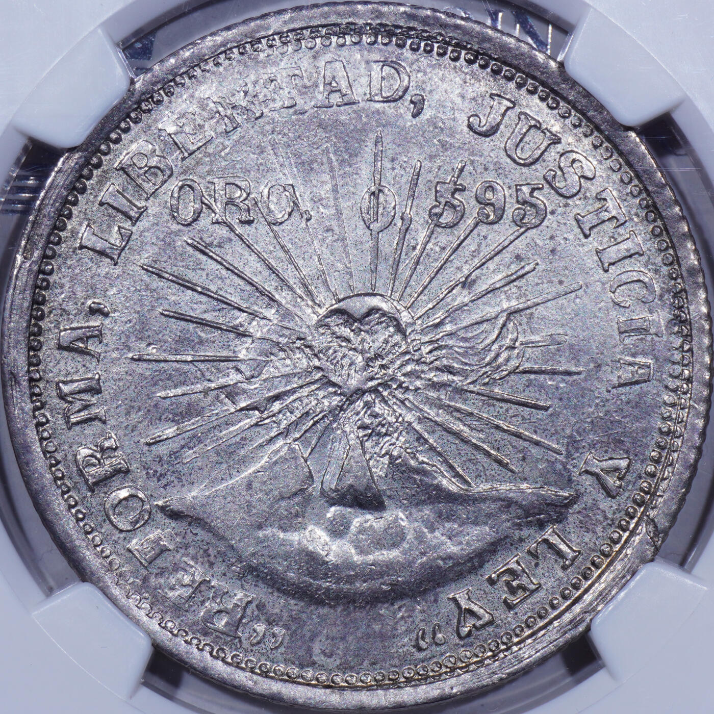 NGC MS63老盒1914年墨西哥格雷罗州革命2比索金银币
