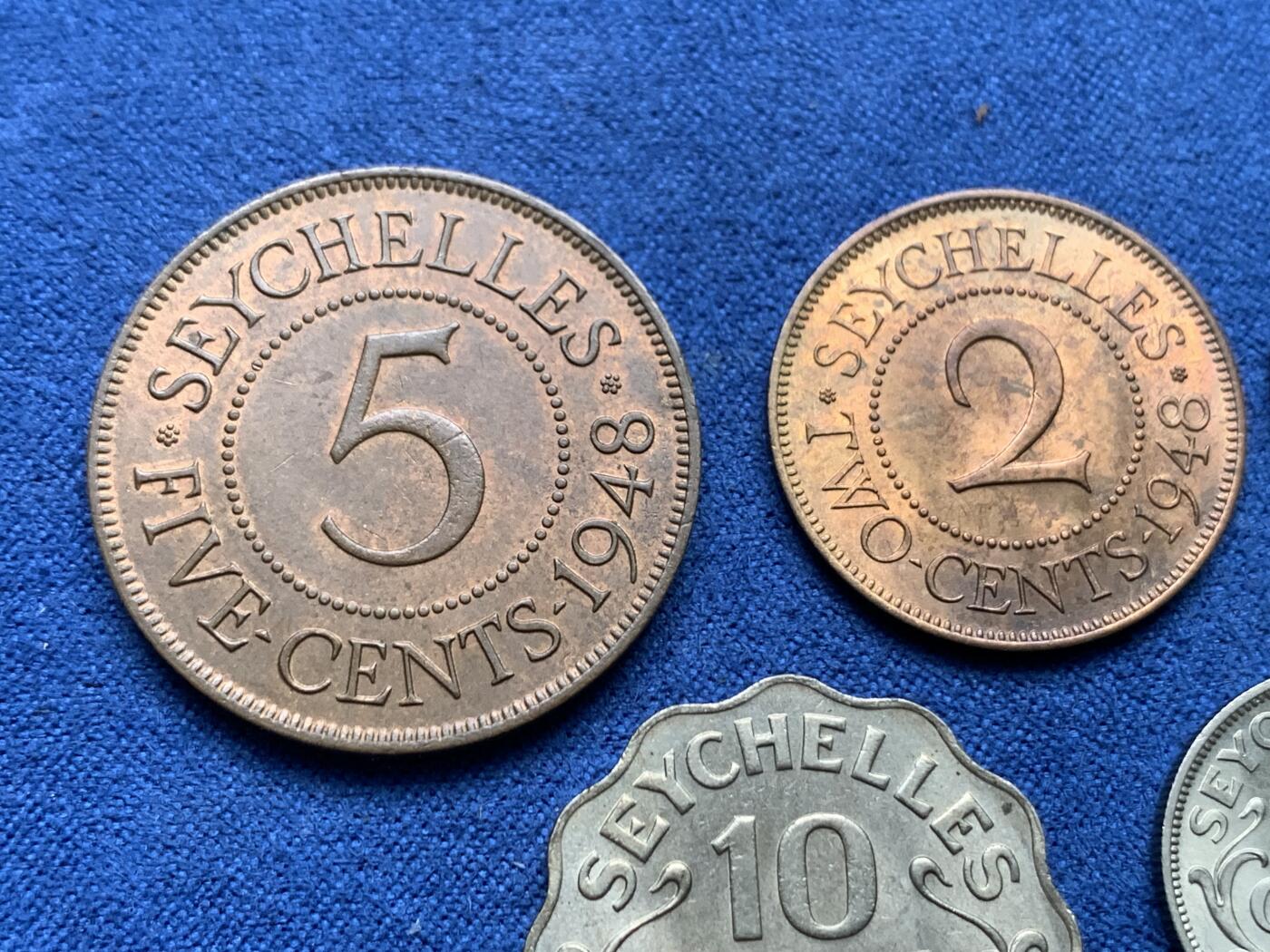 《竞宝斋》第407场 周日，周一，2场连拍 （全场包邮） 5枚一组 英属塞舌尔1948-1951年乔治六世