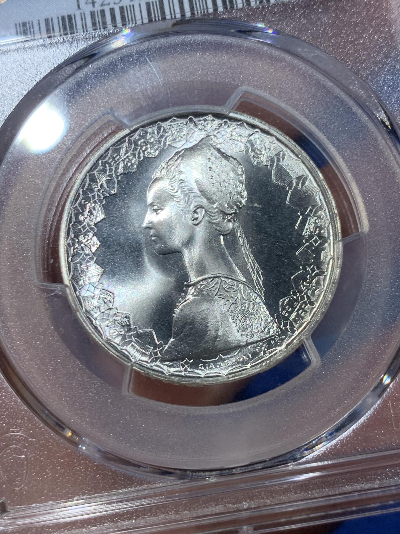 《竞宝斋》第407场 周日，周一，2场连拍 （全场包邮） PCGS MS67 意大利 1970-R 美女帆船 500里拉 极致高分 收藏级品相
