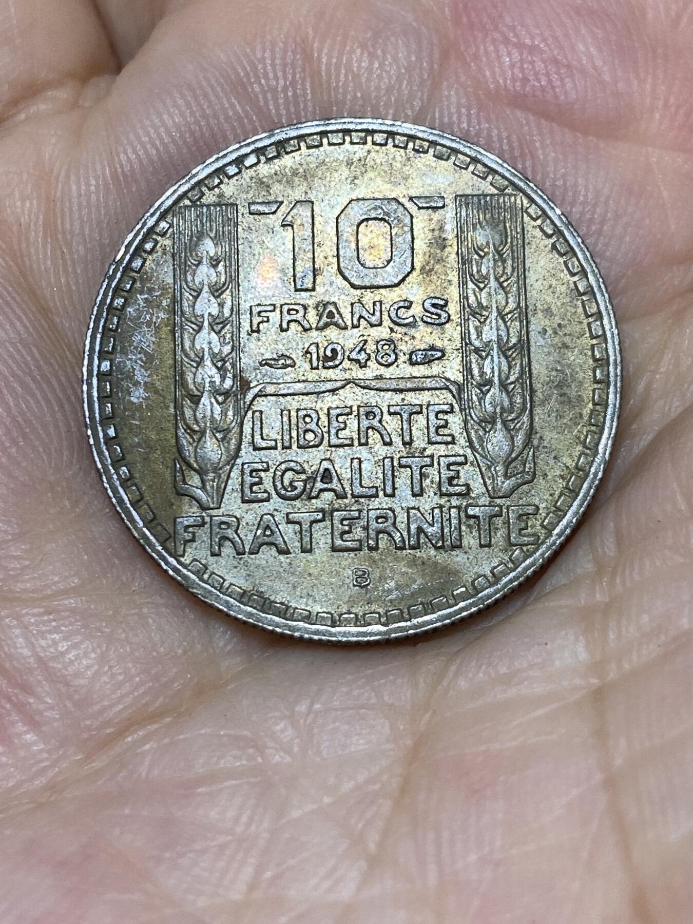 2025年第七十六场(总第一百零二场）外国好品散币(免佣金) 法国🇫🇷1948年10法郎(小头版，B标博蒙莱罗热造)