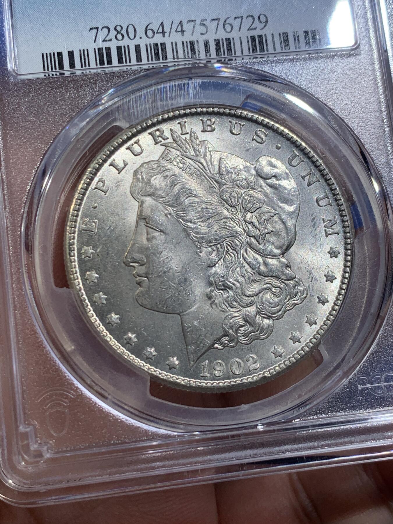 《竞宝斋》第407场 周日，周一，2场连拍 （全场包邮） PCGS MS64 美国 1902-O版 摩根1美元银币 盒子小磕