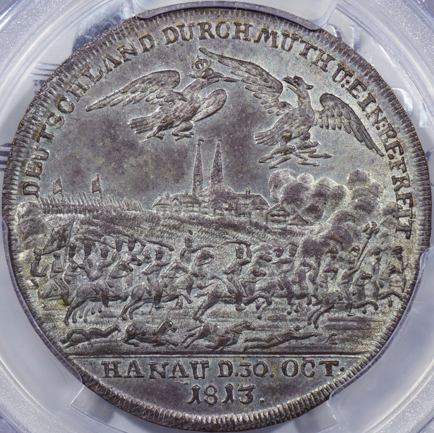 PCGS SP65唯一冠军1813年巴伐利亚王国纽伦堡市反法联盟哈瑙战役胜利镀银纪念章