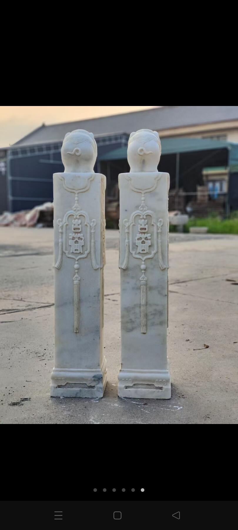 一级汉白玉吉祥如意转运柱一对，四面工，全品