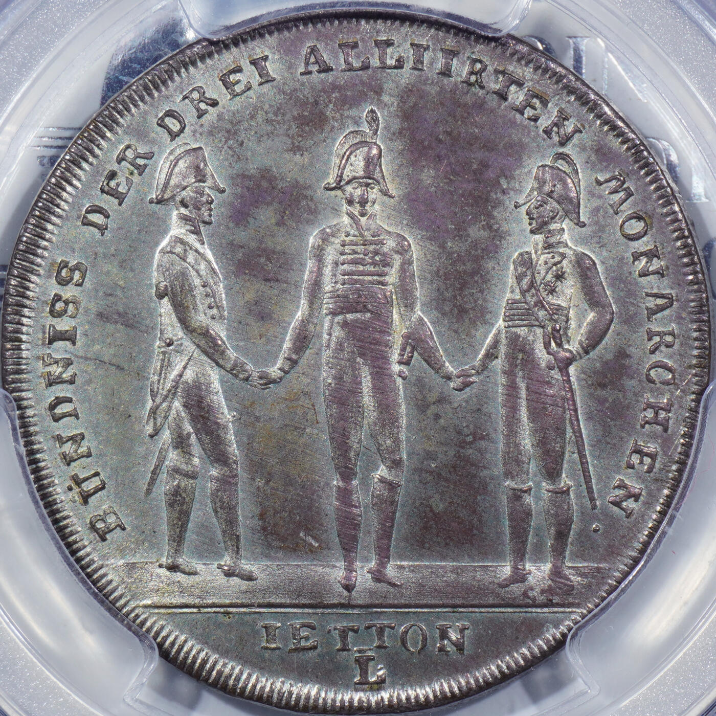 PCGS SP65唯一冠军1813年巴伐利亚王国纽伦堡市反法联盟哈瑙战役胜利镀银纪念章