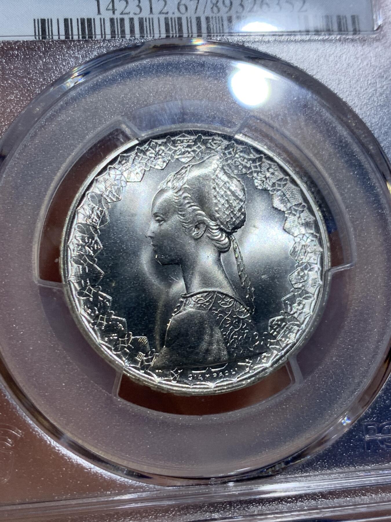 《竞宝斋》第407场 周日，周一，2场连拍 （全场包邮） PCGS MS67 意大利 1970-R 美女帆船 500里拉 极致高分 收藏级品相