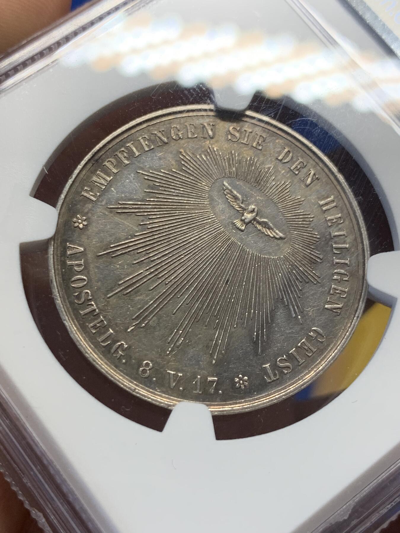 《竞宝斋》第407场 周日，周一，2场连拍 （全场包邮） NGC UNC 德国19世纪宗教信仰银章