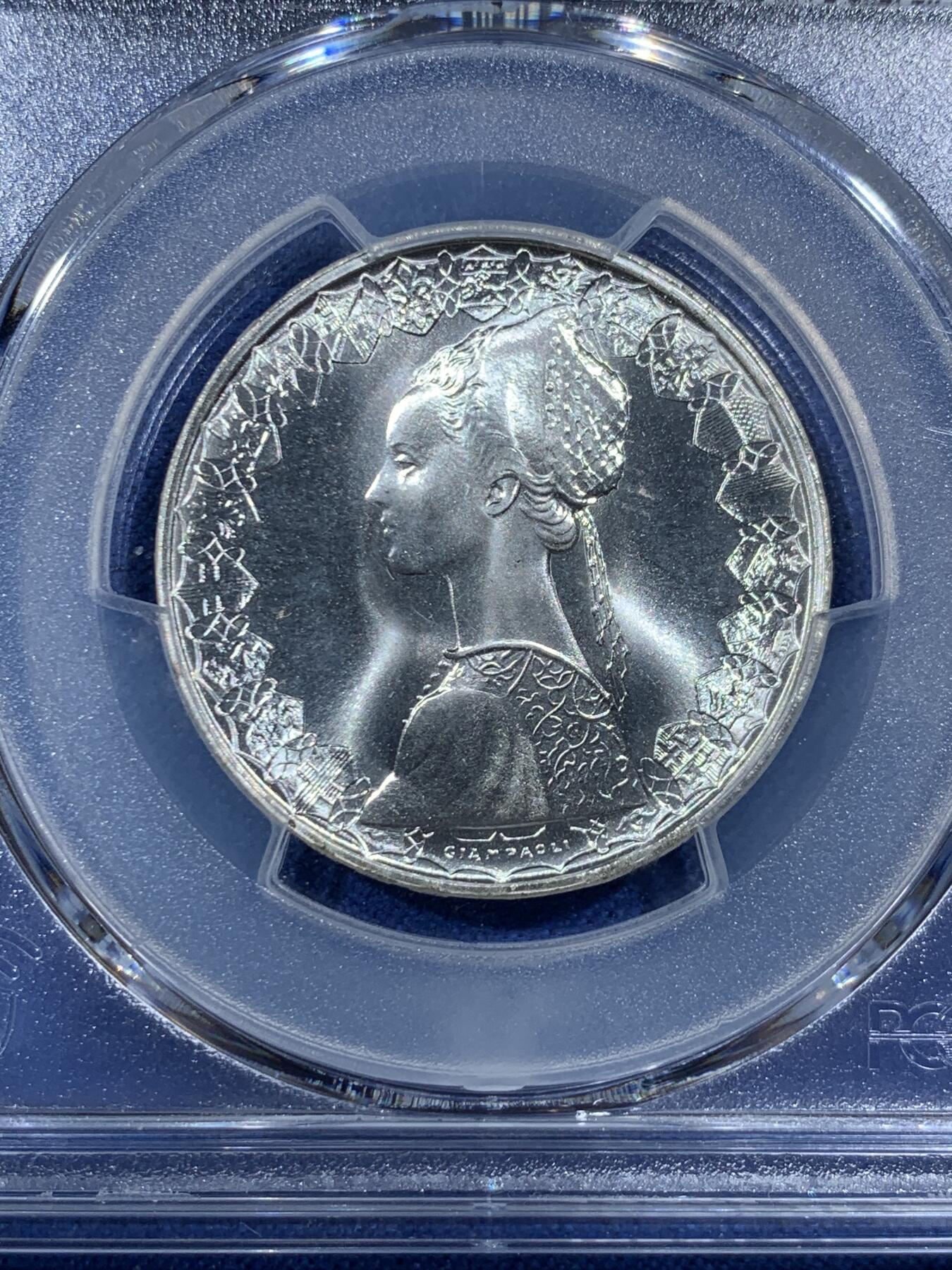 《竞宝斋》第407场 周日，周一，2场连拍 （全场包邮） PCGS MS67 意大利 1970-R 美女帆船 500里拉 极致高分 收藏级品相