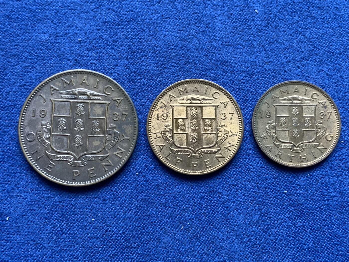 《竞宝斋》第407场 周日，周一，2场连拍 （全场包邮） 3枚一组 英属牙买加1937年乔治六世