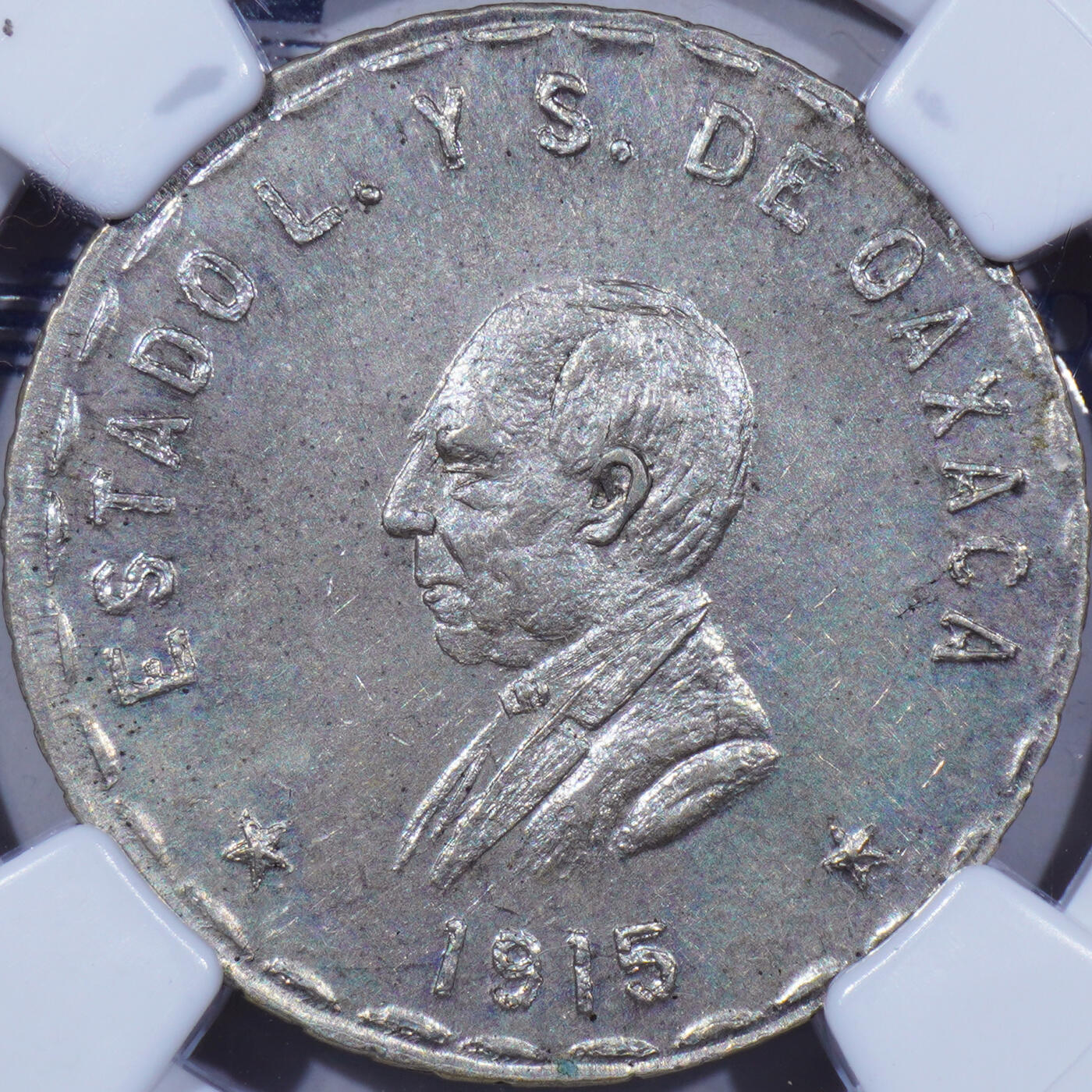 NGC MS63老盒1915年墨西哥瓦哈卡州革命临时银币1比索