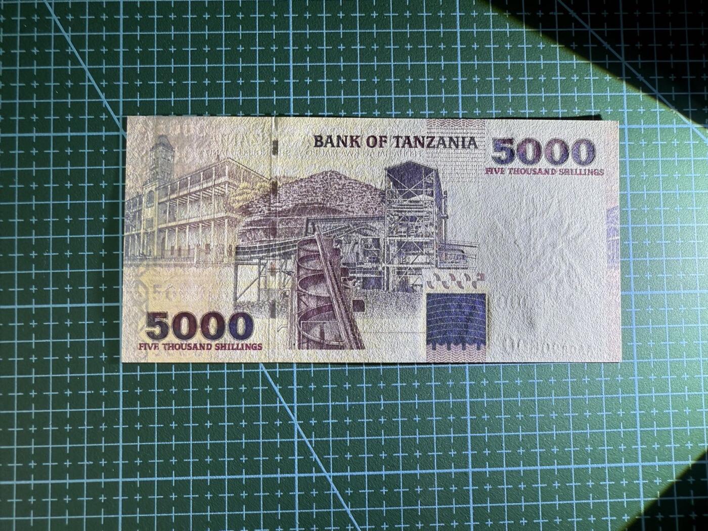 【炜奕收藏】，第四十期 2003年坦桑尼亚5000先令，UNC品相，AA冠倒置号，少见，轻微潮斑