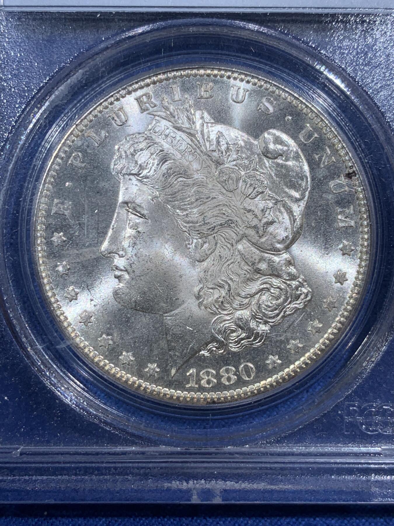《竞宝斋》第407场 周日，周一，2场连拍 （全场包邮） PCGS MS65 美国1880-S摩根银元 老盒 漂亮