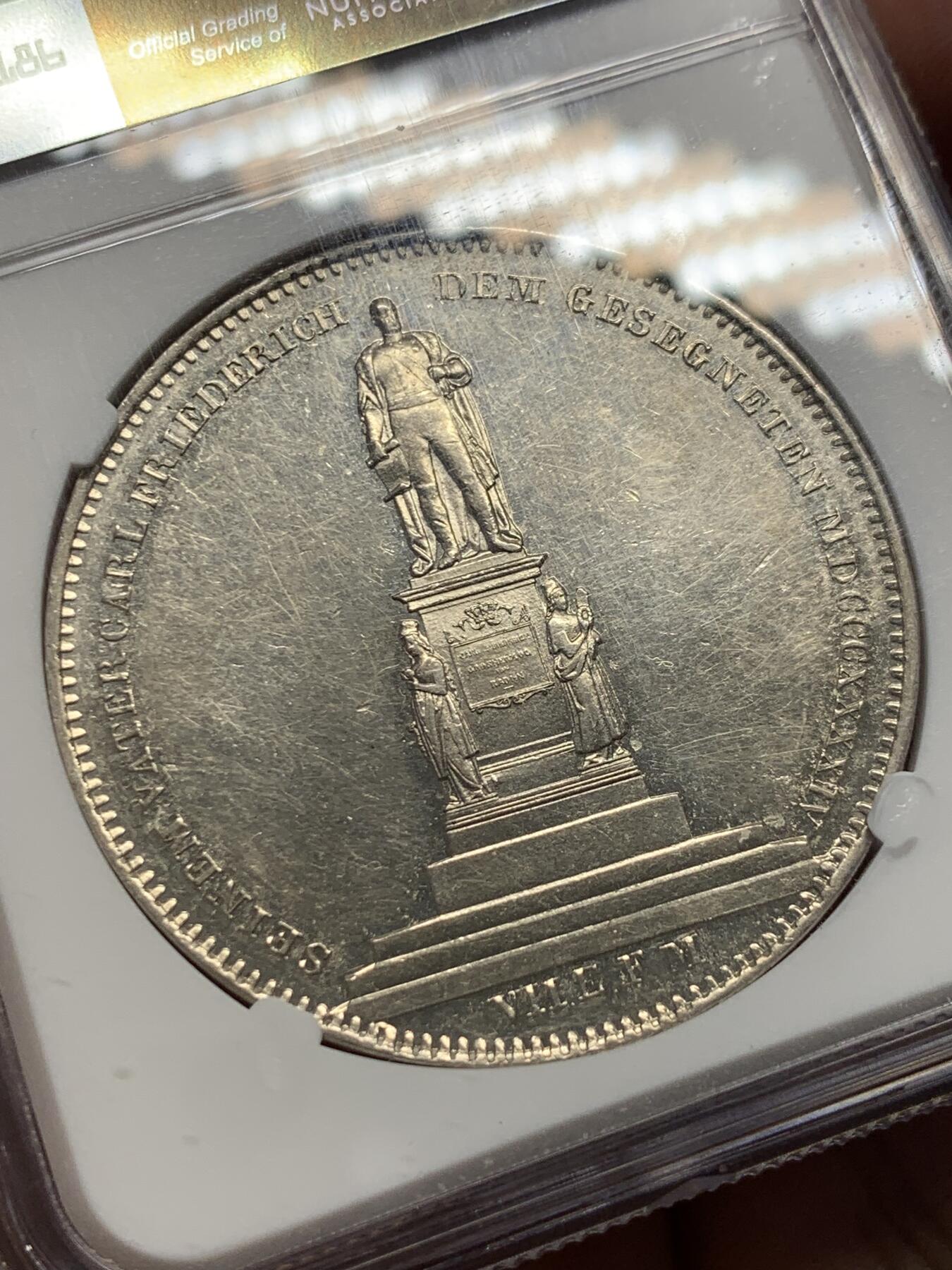 《竞宝斋》第407场 周日，周一，2场连拍 （全场包邮） 亚军分 NGC MS62 德国 1844 巴登公国 2泰勒大银币 数据显示发行量4323枚 难得品种