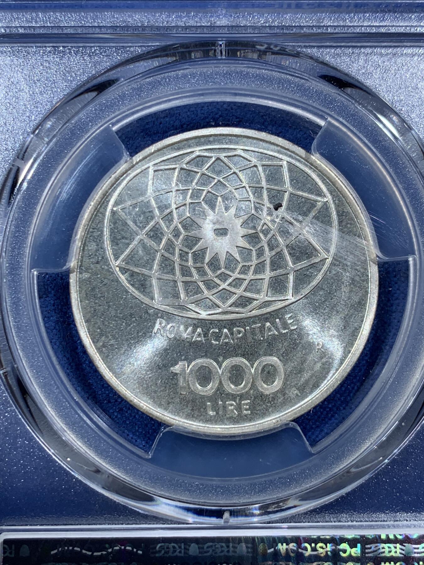 《竞宝斋》第407场 周日，周一，2场连拍 （全场包邮） PCGS MS66 意大利1970年罗马建都百年1000里拉纪念银币