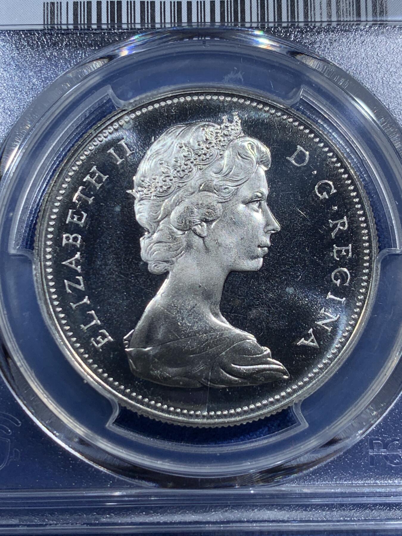 《竞宝斋》第407场 周日，周一，2场连拍 （全场包邮） PCGS PL66 加拿大1967年大雁1元 银币，币面干净漂亮 热门品种！