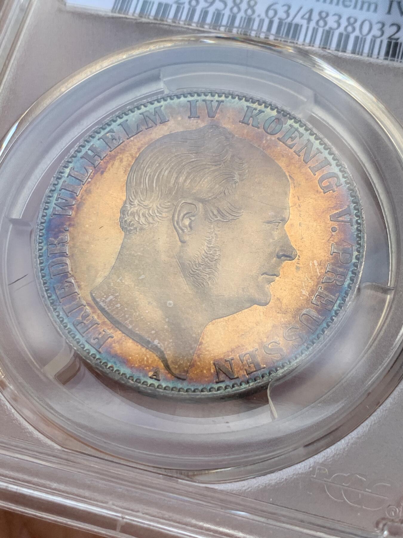 《竞宝斋》第407场 周日，周一，2场连拍 （全场包邮） PCGS MS63 德国 1861年 威廉四世 末年离冠鹰1泰勒 镜面金彩包浆裹身 小特年
