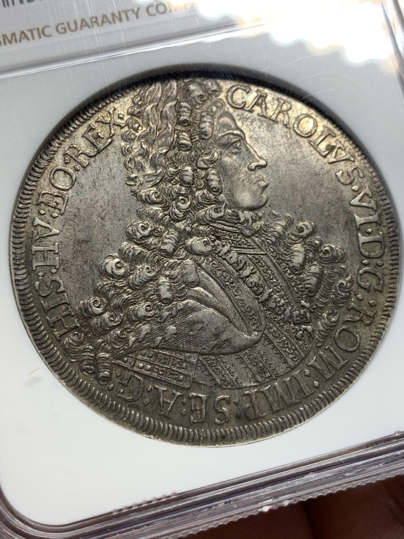 《竞宝斋》第407场 周日，周一，2场连拍 （全场包邮） NGC MS62 神圣罗马帝国 卡尔六世 1713年 泰勒大银币 原味包浆 300年岁月的浸润 方得此品