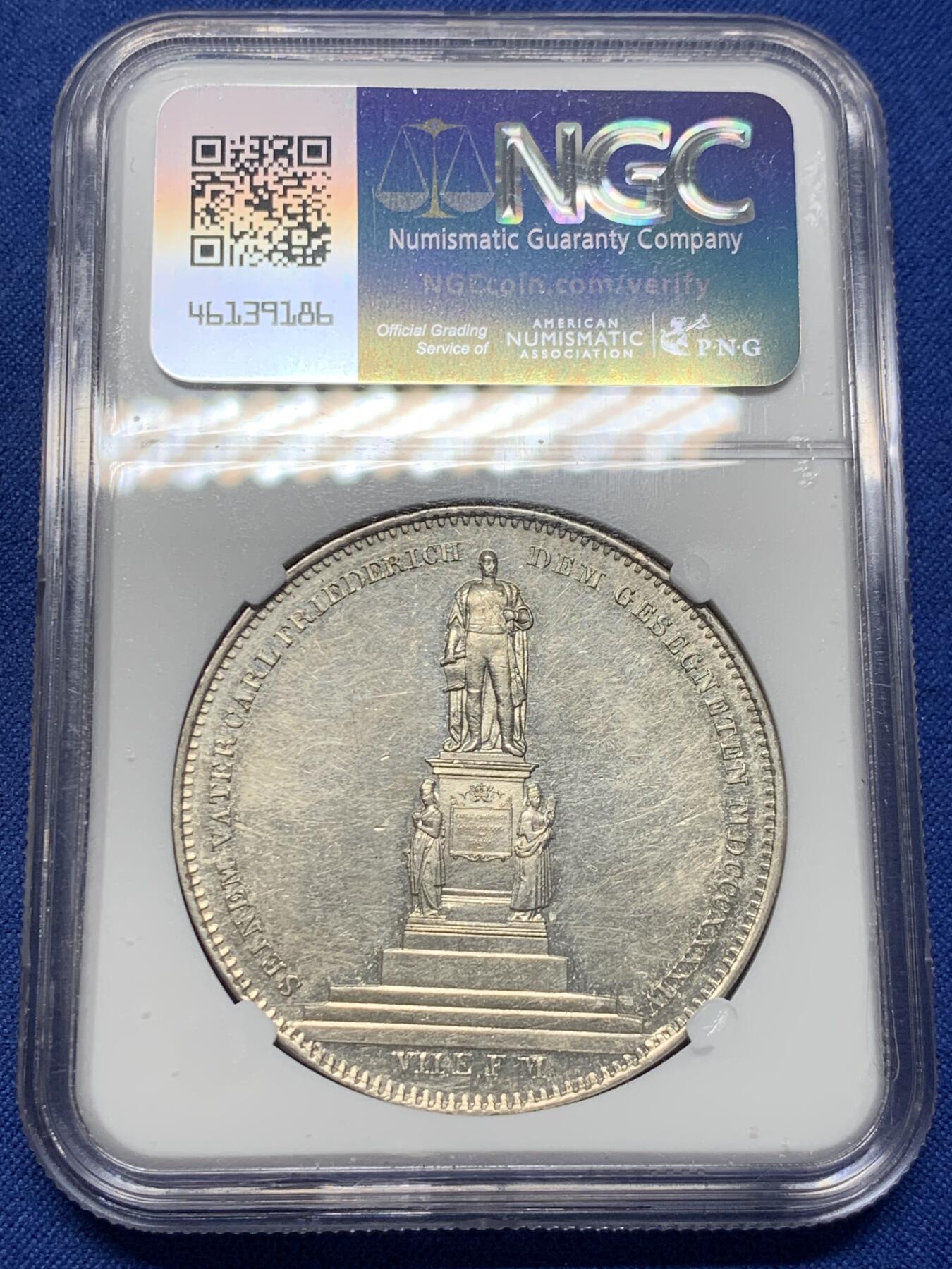 《竞宝斋》第407场 周日，周一，2场连拍 （全场包邮） 亚军分 NGC MS62 德国 1844 巴登公国 2泰勒大银币 数据显示发行量4323枚 难得品种