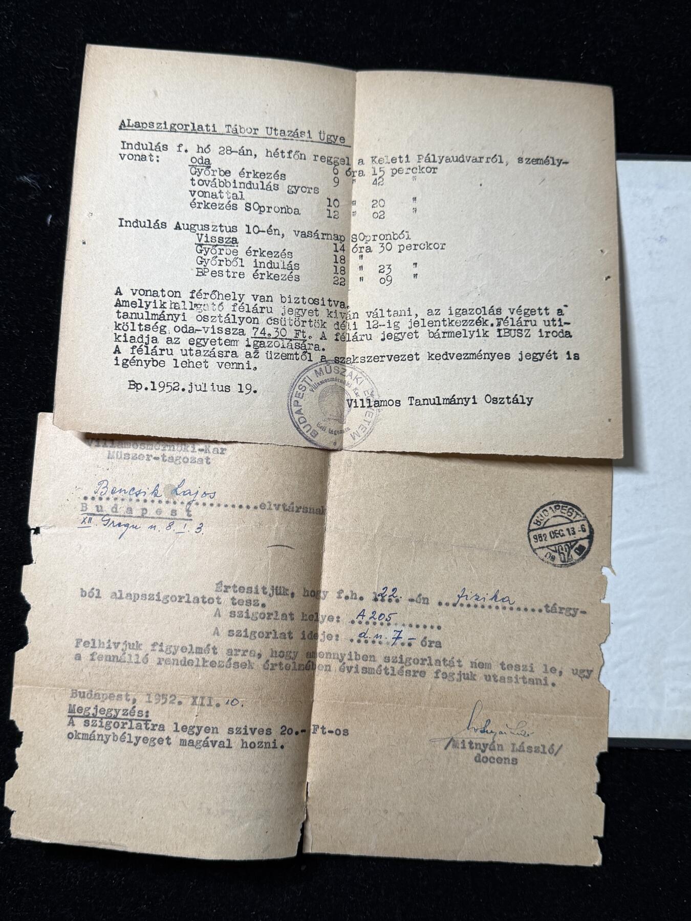 戎马世界章牌大赏第102期 1950年代匈牙利理工科大学毕业档案原件，持有人为 Bencsik Lajos，就读于 布达佩斯理工大学（Budapesti Műszaki Egyetem）电气工程学院，为“仪表机械”方向
