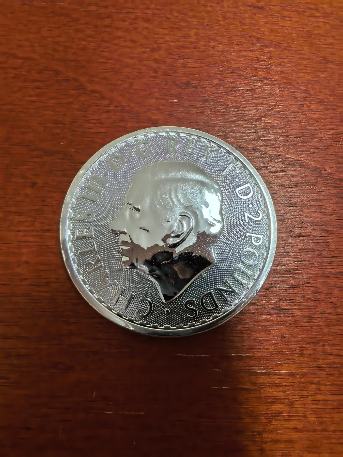 长老汇蛇年精选第三十二场拍卖 2023英国查尔斯三世海神2英镑银币，1盎司999银