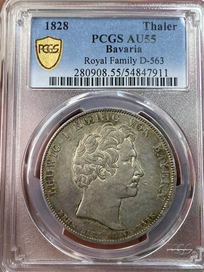 万国钱币拍卖第050期（万国五十期纪念大拍） - PCGS AU55 1828年德国巴伐利亚路德维希一世皇室全家福历史泰勒 原味欧陆酱彩