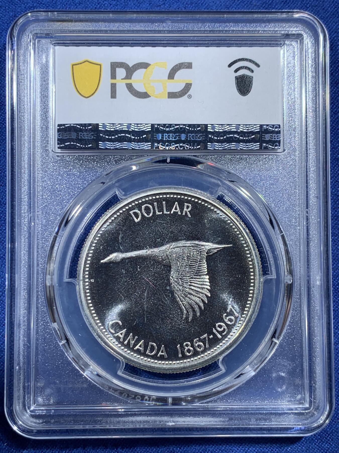 《竞宝斋》第407场 周日，周一，2场连拍 （全场包邮） PCGS PL66 加拿大1967年大雁1元 银币，币面干净漂亮 热门品种！
