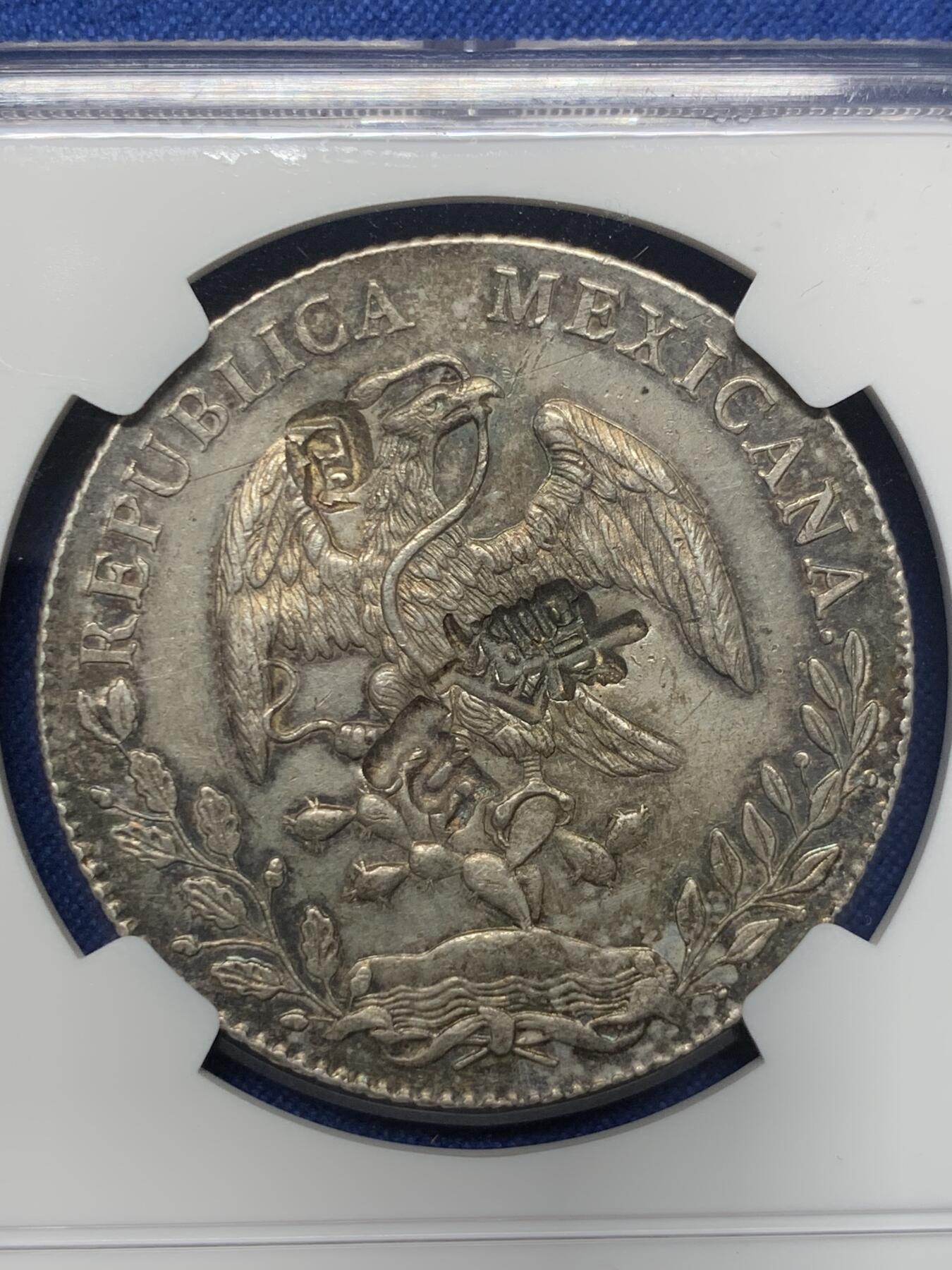 《竞宝斋》第407场 周日，周一，2场连拍 （全场包邮） NGC CHOPMARKED 墨西哥 1896年MO AB 鹰洋大银币 AU的底板广度和细节，戳记非常漂亮