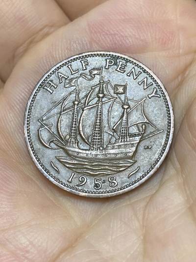 2025年第七十五场(总第一百零一场）外国好品散币(免佣金) - 英国🇬🇧1958年半便士(伊丽莎白二世青年桂冠第二版)